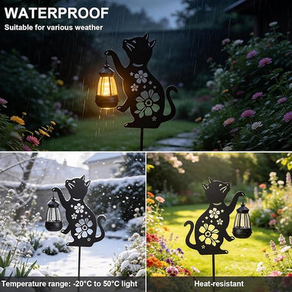 2 Pack Black Cat Solar Lights Set Metal Decorative Solar Cat Hanging Lights Outdoor Set Unisex Pet Gift Waterproof Garden Decor,Outdoor Ornament Perfect for Women' Birthdays, Mother's Day