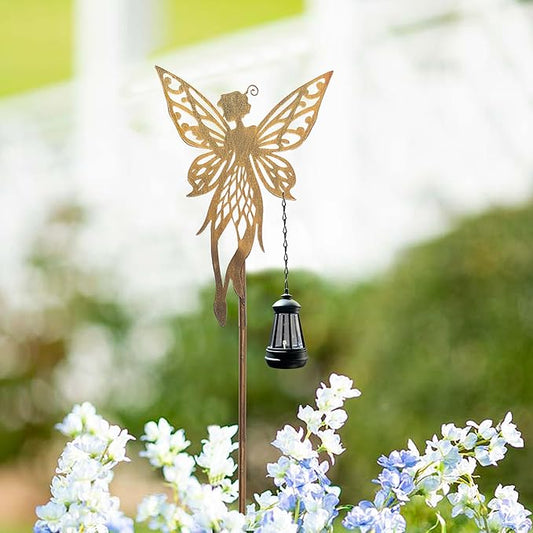 Solar Dancing Fairy Garden Decor, Outdoor Metal Fairy Statues with Stakes, Waterproof Garden Ornament for Patio Lawn Yard, Housewarming Gift for Gardening Mom Grandma