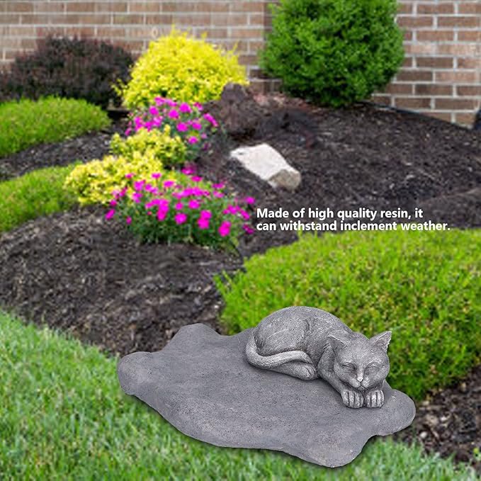 Hapivida Cat Garden Statue, 5.5in Mini Pet Garden Memorial Stone Sleeping Cat Statue Decor Outdoor Resin Realistics Sculptures Gift Grey