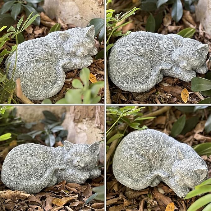 Cats Memorial Stone Garden Statue, Pet Statues Gifts for Loss of Cat Sympathy, Grave Markers for Garden Outdoor Statue Decor, 11.4” L Garden Decorative Tabby Figurine