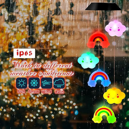 GlikCeil Rainbows Solar Wind Chimes 27.5inch Outside Waterproof Hanging LED for Yard, Pajama Party, Color Changing Lights(Clouds, Rainbows)