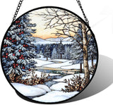 DASTOLL Stained Glass Window Hanging, Winter Snow Landscape Suncatcher Diamond Glass Panel Sun Catchers Decor for Birthday for Women, Men, Wife, Aunt, and Mom 9.8 in