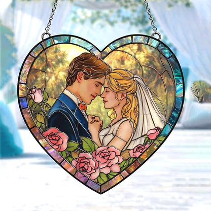 NAZENTI Custom Photo Stained Glass Suncatcher Gifts for Valentine Birthday Anniversary, Personalized Couple Portrait Window Hanging for Husband Wife, Romantic Home Decor for Boyfriend