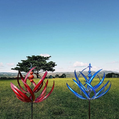 360° Outdoor Wind Spinner, Garden Pinwheels Metal Wind Sculpture Spinner with Gardens Stake, Rotating Windmill Yard Art Decor for Patio, Lawn & Garden (Red)