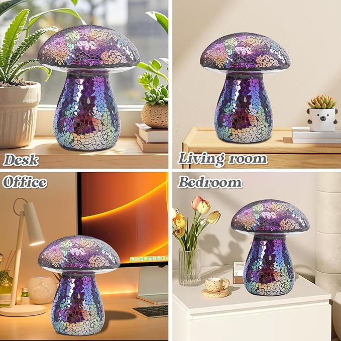 Bshine Mushroom Garden Statue Decoration, Colorful Mosaic Mushroom Sculptures Home Decor, Outdoor Waterproof Handmade Glass for Yard, Path, Lawn Ornaments, Purple