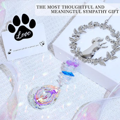 Dog Memorial Gifts for Loss of Dogs Crystal Suncatcher, Pet Memorial Gifts for Dogs, Loss of Dog Sympathy Gift, Bereavement Gift, Hanging Crystals Ornament for Window Rainbow Maker Home Decor