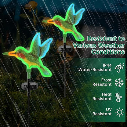 Solar Hummingbird Garden Lights 2 Pack, Colorful Neon Glow LED Solar Stake Lights, Waterproof Outdoor Decorative Landscape Lighting for Yard, Patio, Pathway