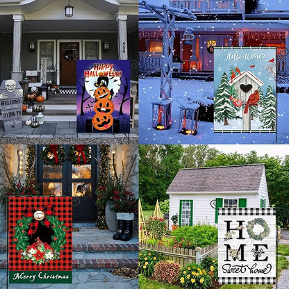 Seasonal Garden Flags Set of 12-Double Sided 12 x 18 Inch Outside Yard Flags, Small Flags for Outside, Holiday Garden Flags for All Seasons, Spring Easter Summer 4th of July Outdoor Flags