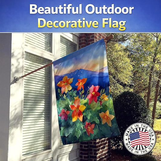Caroline's Treasures Colorado Rocky Mountain Columbine in Watercolor House Flag Large Porch Sleeve Pole Decorative Outside Yard Banner Artwork Wall Hanging, Polyester, House Size, Multicolor