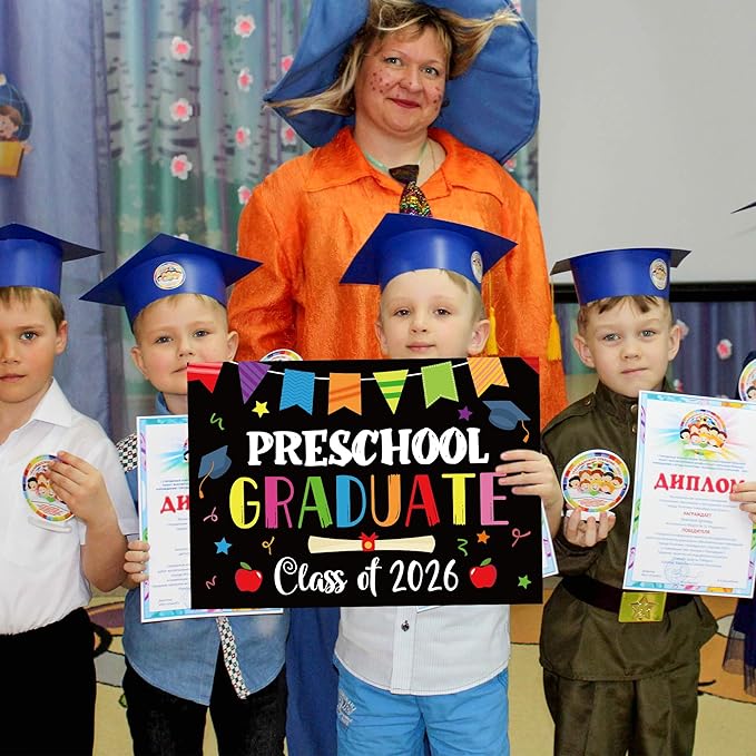 Preschool Grad Yard Sign Class of 2026 Kindergarten Graduate Lawn Sign with Stake School Congrats Graduation Decorations Colorful Graduation Party Favors Supplies Outdoor Photo Booth Props for Kids