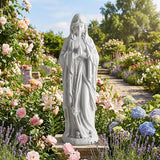 Giantex Virgin Mary Praying Statue 29.5", Blessed Mother Outdoor Religious Statue with Rosary Beads, Weather-Resistant MgO Catholic Yard Decor for Lawn, Patio, Prayer Garden & Memorial, Off White