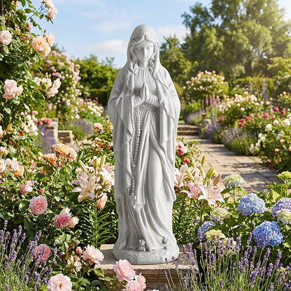 Giantex Virgin Mary Praying Statue 29.5", Blessed Mother Outdoor Religious Statue with Rosary Beads, Weather-Resistant MgO Catholic Yard Decor for Lawn, Patio, Prayer Garden & Memorial, Off White