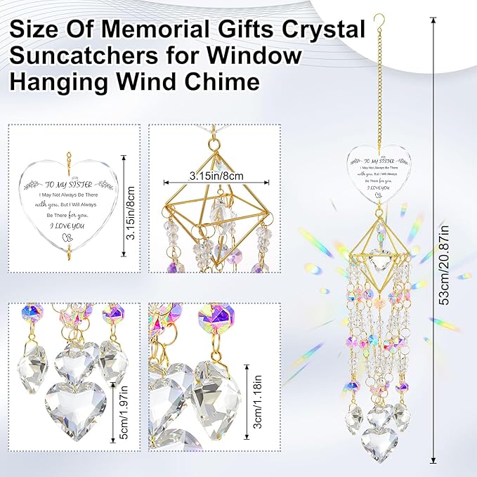 Sisters Gifts from Sister Birthday Gifts for Sister Crystal Suncatchers Window Hanging Wind Chime Garden Rainbow Sun Catchers Indoor Outdoor Decor Handmade Gold Plated Unique Memorial Birthday