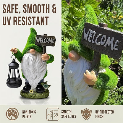 Garden Gnomes Outdoor with LED Solar Light - 11’’ Spring Season Gnome - Funny Decorations, Ornaments - Home, Yard, Patio, Solar Lantern Garden Statues - Housewarming, Birthday
