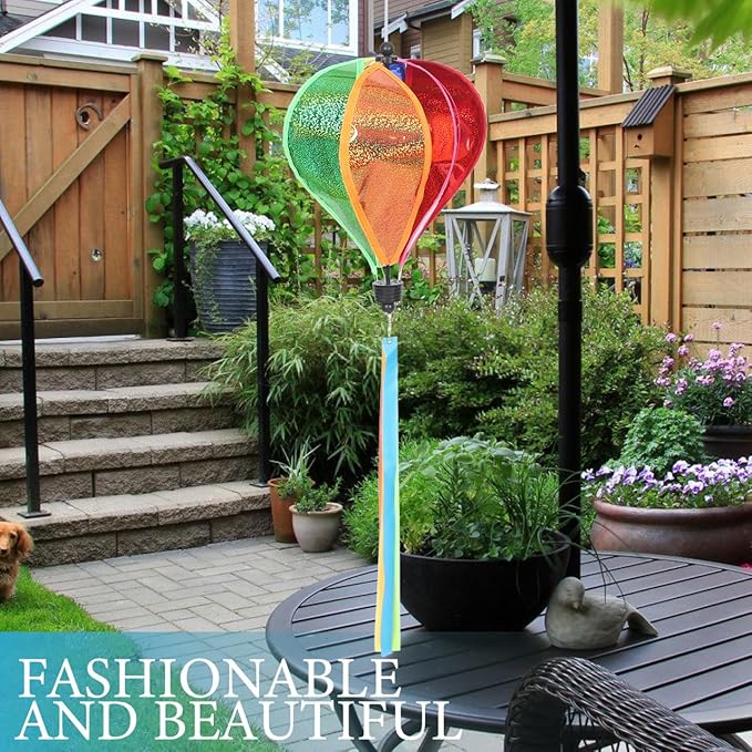 ORFOFE 34.6 Inch Hanging Hot Air Balloon Wind Spinner Colorful Outdoor Garden Windmill Decoration for Yard Patio Party