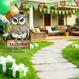 Spring Yard Decorations Welcome Owl Yard Sign with Stakes, Farmhouse Front Porch Garden Outdoor Decor Rustic Animal Yard Sign for Seasonal Home Patio Decor