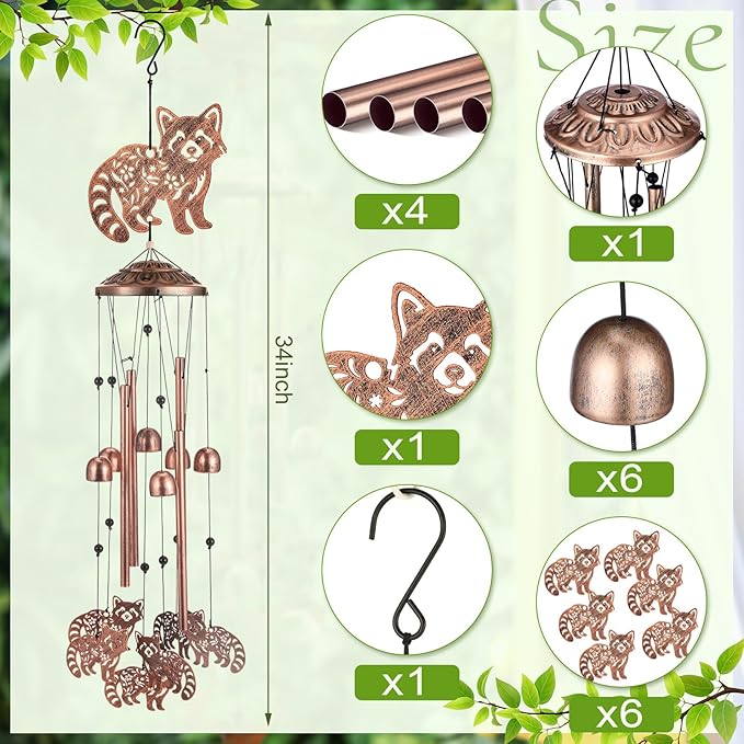 Raccoon Wind Chimes Outdoor Decorations for Women Men Mom Wife Grandma Birthday Gifts Memorial Metal Raccoon Wind Chimes for Outside Indoors, Lawn, Patio, Home, Porch, Yard Decor, Garden Decor