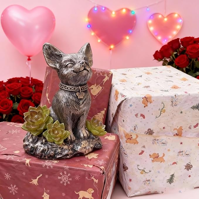 IVCOOLE Solar Dog Statue - Garden Resin Dog Figurine with Solar Lantern & Ourdoor Decorations for Patio Porch Lawn and Yard - Ideal Gift for Dog Lovers, Moms & Grandmas