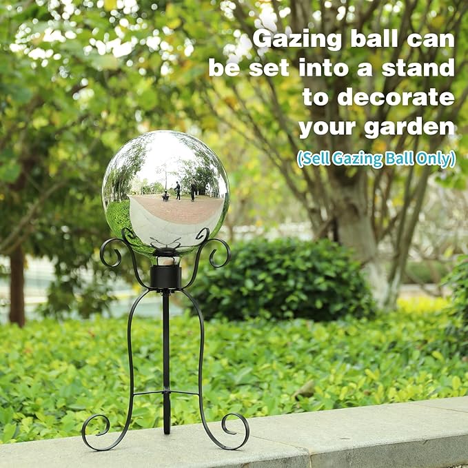 VCUTEKA Gazing Ball, Glass Mirror Polished Hollow Ball Reflective Garden Sphere, Gazing Globe for Home Garden Lawn Outdoor Ornament Yard Decorative, 10-Inch, Silvery