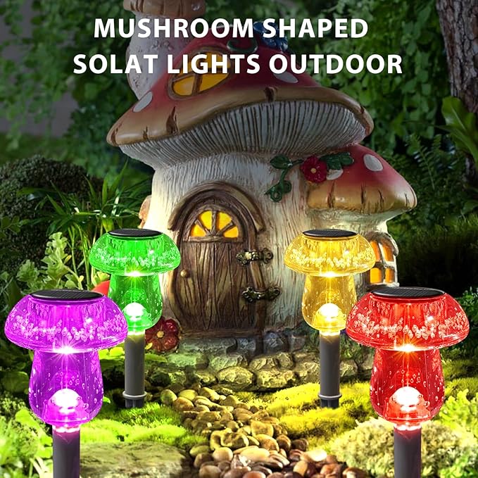 Benany Solar Lights Outdoor, 8 Pack Mushroom Lights Outside Waterproof, Solar Powered LED Lighting for Garden, Yard, Landscape, Path, Pathway, Lawn, Walkway, Driveway, Backyard Decor (Multicolor)