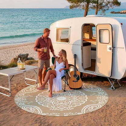 Pauwer Waterproof Outdoor Rug 8ft, Reversible Plastic Straw Patio Camping Rug, Indoor Outdoor RV Mat Carpet for Deck, Camper, Porch, Balcony, Backyard, Picnic, Boho Brown