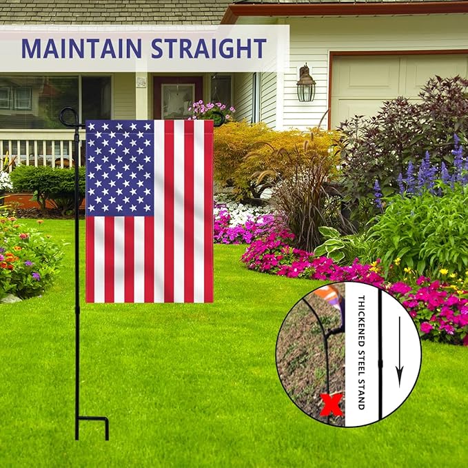 2PC Garden Flag Holder Stand, Premium Yard Flag Holder Weather-Proof Metal Powder-Coated Flagpole with Clip and Stopper for Easter Garden Flag, Spring Garden Flag, Outdoor Garden Decor