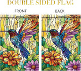 Spring Summer Garden Flag 12x18 Inch Colorful Hummingbird Stained Glass Floral Art Design Outdoor Yard Porch Lawn Garden for Seasonal Farmhouse Boho Home Decor