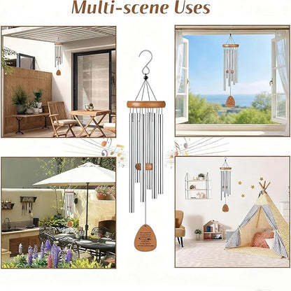Wind Chimes for Outside, Soothing Melodic Memorial Sympathy Wind Chimes, Create a Zen Atmosphere Suitable Outdoor Garden Decor, Gift for Mom Neighbors Unisex(Silver)