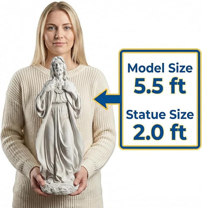 Sacred Heart of Jesus Statue 24.4'' H Large Jesus Statue Catholic Statues for Outdoor Garden Yard Lawn Patio, Resin Sculpture Outdoor/Indoor Religious Gift, Gray
