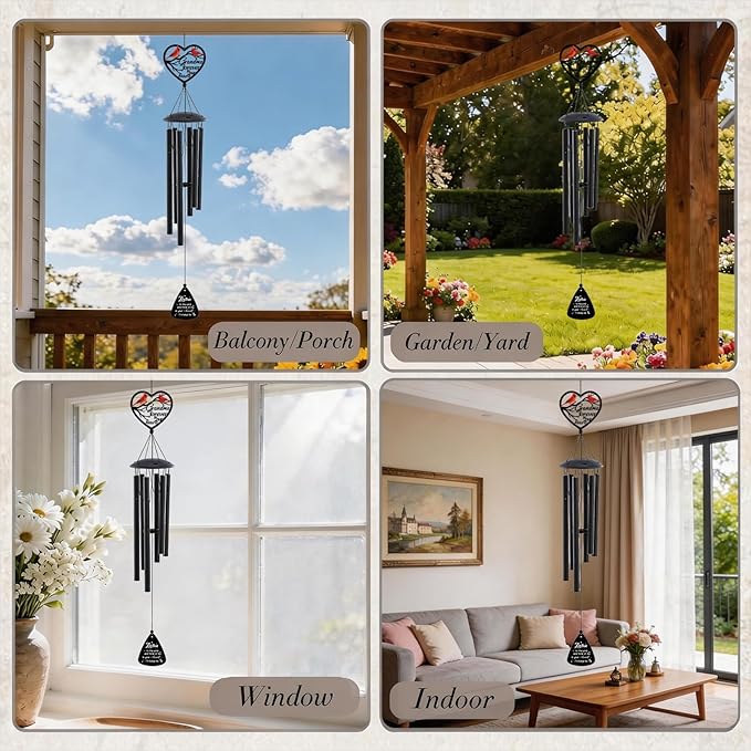 Memorial Wind Chimes for Outside - Loss of Grandma Sympathy Gifts Metal Cardinal Windchimes with Card Garden Patio Yard Backyard Balcony Porch Indoor Outdoor Hanging Decor Remembrance Gift