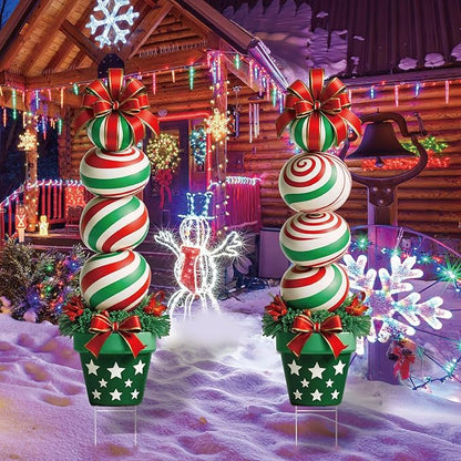 33" Christmas Decorations Outdoor Candy Christmas Decorations, 2ct Large Tall Outdoor Stake Signs 4 Interlocking PP Panels with H-Brackets Fiberglass Rods for Lawn Pathway Xmas Party
