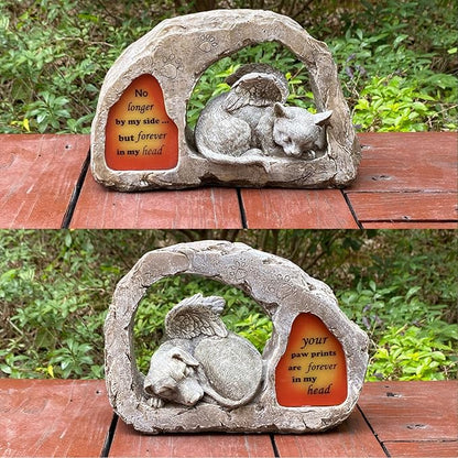Banax Solar Powered Cat Angel Pet Memorial Tombstone Statue, Cat Angel Memorial Statue Commemorates Our Lost Fur Baby, Pet Tribute for Tombstone or Outdoor Backyard Garden