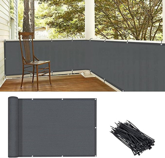 LOVE STORY 3'x6' Dark Grey Balcony Screen Privacy Fence Cover UV Protection (HDPE) Weather-Resistant 3 FT Height Shield for Deck, Patio, Backyard, Outdoor Pool, Porch, Railing