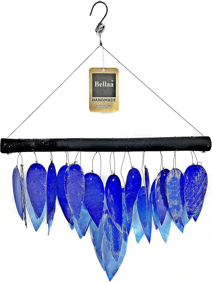 Bellaa Handmade Wind Chimes Outdoor, Capiz Seashell Glass, Gental Musical Windchime Outside Garden Decoration, Beach, Gifts for Mom 24490