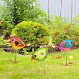 3 Pack Garden Outdoor Metal & Glass Bird Yard Art, Lawn Ornaments Outdoor Decor for Porch Patio, Housewarming Birthday Gifts for Grandma Mom Women
