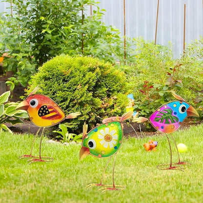 3 Pack Garden Outdoor Metal & Glass Bird Yard Art, Lawn Ornaments Outdoor Decor for Porch Patio, Housewarming Birthday Gifts for Grandma Mom Women
