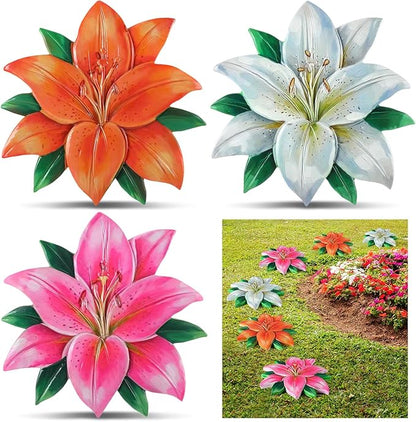 Cinnvoice 3 Pack Garden Stepping Stone Outdoor, Decorative Dimensional Resin Stepping Stones for Patio Pathway Landscaping Walkway Sculpture Yard Backyard Lawn(Lily,10 Inches)