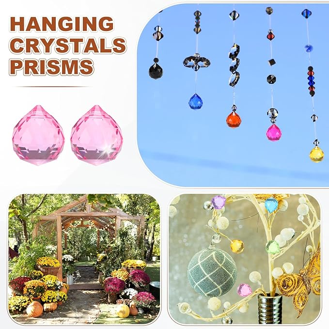 M METERXITY 10-Pack Crystal Ball Prisms, 24mm/0.94 Inch Chandelier Pendant Maker Hanging Crystals Chandelier Prisms for Home/Windows/Garden/DIY Decoration[Light Pink]