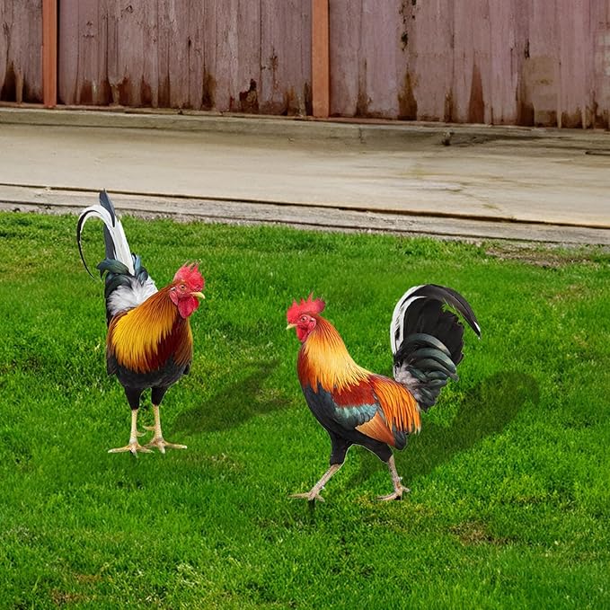 2 Pack Metal Rooster Yard Decor, Realistic Garden Stakes Chicken Yard Art Rooster Signs for Outside, Roosters Decorations for Garden Backyard Patio Lawn