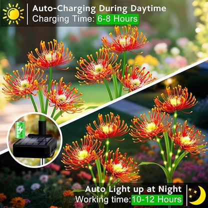 Solar Garden Flower Lights Outdoor,4 Pack Orange Spider Lily Lights with Glowing Stems,Waterproof Fall Decor Solar Yard Decor for Patio Lawn Pathway,Thanksgiving Garden Gifts for Women Mom Grandma