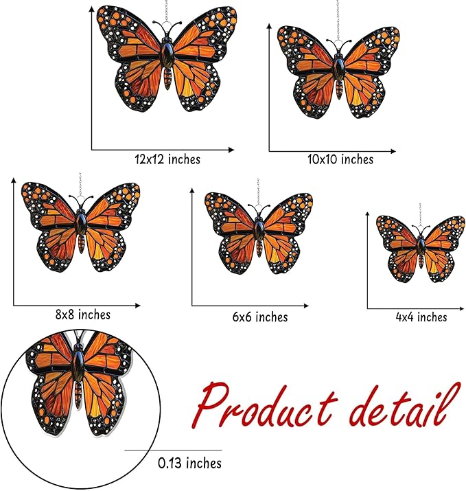 Monarch Butterfly Acrylic Suncatcher, Boho Suncatchers for Window Hangings, Stained Glass Effect Indoor Outdoor Garden Decor for Butterfly Lover, Gifts for Mother's Day, Mom, Grandma, Wife, Women