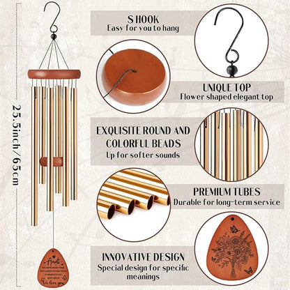 Aunt Gifts Wind Chimes - Metal Windchimes with Card Indoor Outdoor Hanging Decor for Garden Patio Yard Balcony Backyard Appreciation Christmas New Year Birthday Gift for Aunts from Niece