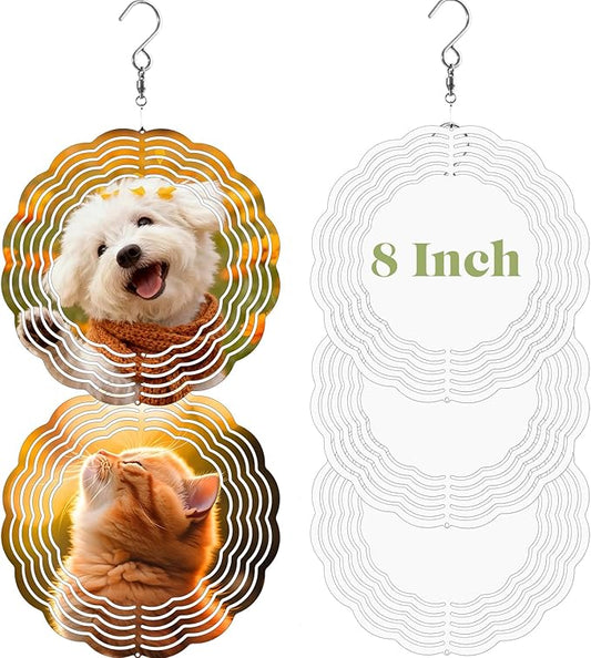 10 Pack Sublimation Wind Spinner Blanks, 8 Inch Double-Sided Sublimation Metal Blanks Bulk for Transfer DIY, Aluminum Hanging Wind Spinners for Indoor Outdoor Porch Garden Yard Window Decor