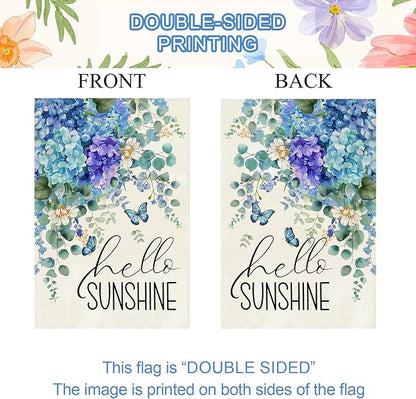 Baccessor Spring House Flag 28 X 40 Inch, Blue Purple Hydrangea Double Sided Burlap Welcome Large Yard Flag Seasonal Holiday Lawn Proch Outdoor Outside Decor