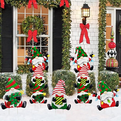 3 Pack Metal Christmas Yard Signs Decor for Multiple Stacked, Christmas Yard Stakes with Gnomes Fall Yard Decor for Outside Garden Yard Lawn Porch