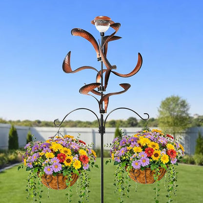 Yard Garden Wind Spinners - Large Outdoor Metal Wind Spinners with Stake, Yard Art Lawn Garden Decor Bronze-Colored Blade Rotator (25.5" W x 81" H)