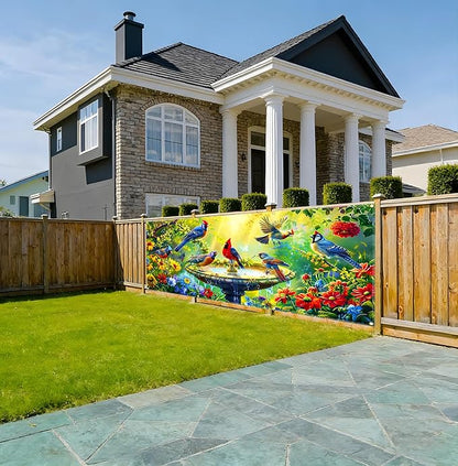 Garage door banner 157.5x70.9 inches large garage door cover outdoor spring garden decoration with bird pattern, garage door decoration with eyelets and rope, suitable for house exterior walls.