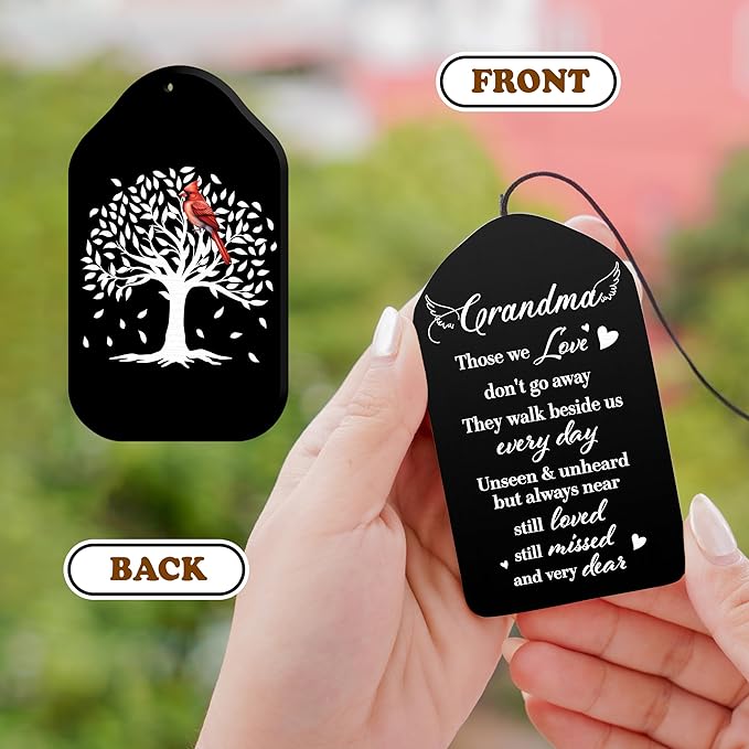 Crystal Sympathy Wind Chimes Loss of Grandma Black Memorial Remembrance Keepsake Grammy Gigi Nanny in Memory Condolence Gift for Family Fiends Funeral Garden Window Outdoor Hanging HW12-RB-GM
