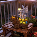 Angel Garden Decor Statue Solar Angel Sitting on Highland Cow Succulent Butterfly Bee LED Lights Outdoor Decorations for Yard Patio Housewarming Gift for Mom Women