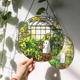 8'' Halloween Ghost Greenhouse Sun Catcher Ornament, Stained Glass Window Hanging, Sun Catchers for Windows Hanging Ornaments, Window Decor, Holiday Present, Ideal Gift | Plant Lovers Gifts